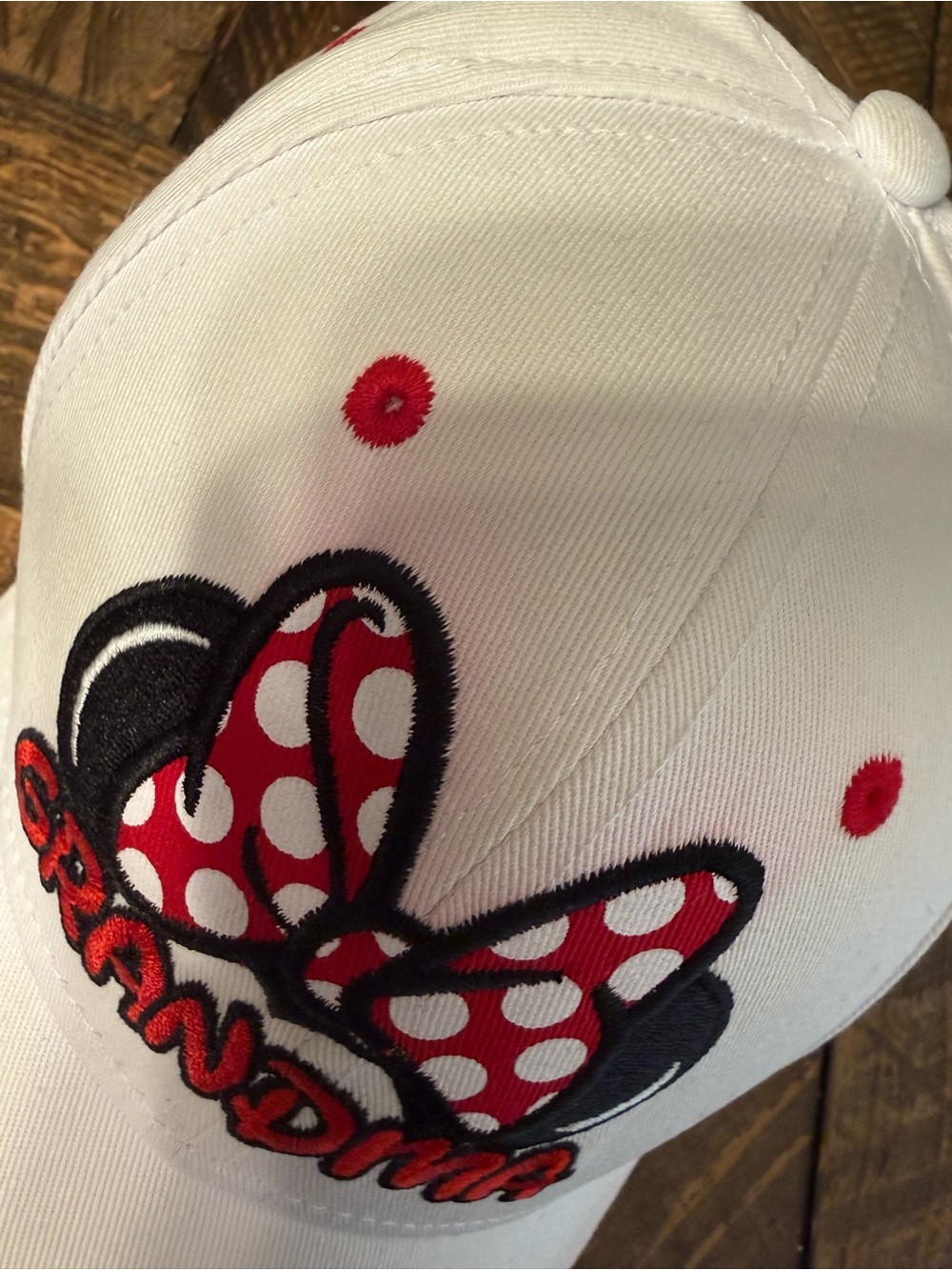 Disney Grandma Minnie Bow White Baseball Cap with Red Polka Dot - Picture 3 of 7